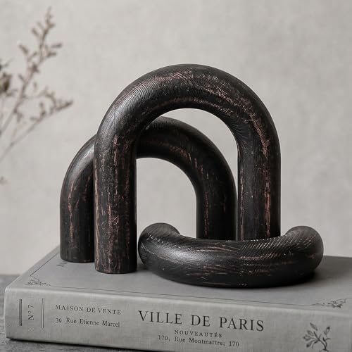 EOSAHR Pine Wood Arch Decor Set: Wood Sculpture for Shelf Decor, OldBlack by EOSAHR