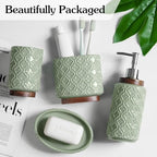 RQYIXI Ceramic Bathroom Accessories Set,Sage Green,4 Piece,Embossed Design - Image 5