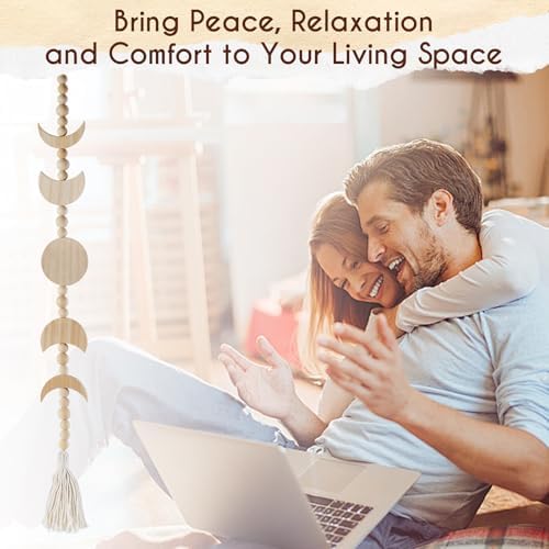 Wooden Moon Phase Wall Hanging, Celestial Bedroom Decor Aesthetic Boho for Home (Beige) - Image 5