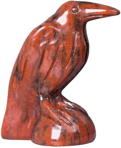 Natural Red Sesame Stone Raven Statue,2 Inch Mystical Crow Sculpture Gothic Home Decor,Spiritual Totem Art Healing Crystal Figurine Witchy Altar Decor Dark Academia Collectible by Hguxmcu