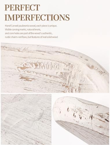 Hanobe Wood Decorative Bowl for Coffee Table Entryway Decor, Rustic White - Image 6