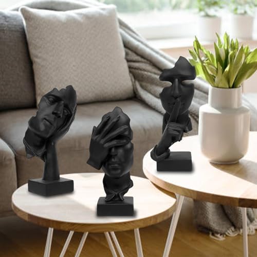 aboxoo 3 Pcs Thinker Statue, Silence is Gold Abstract Resin Art Figurines - Image 2