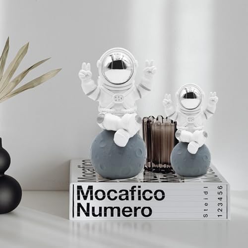 Oooct Astronaut Statue Decor, Resin Silver Spaceman Figurine Decorations, Cute Mini Space Figure Ornament, Abstract Aesthetic Decorative Sculpture for Home Office Desk Shelf Tabletop - 2.9 Inch - Image 3