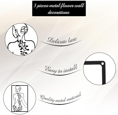 CHENGU 3 Pieces Metal Minimalist Abstract Woman Wall Art Line Drawing Wall Art Decor Single Line Female Home Hanging for Kitchen Bathroom Living Room - Image 6