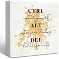 Ctrl Alt Del Office Motivational Gold Wooden Box Sign Desk Decor, Inspirational Decorative Signs for Office and Bedroom, Positive Home Shelf Desk Decoration 5x5 Inch by HFXHANGD