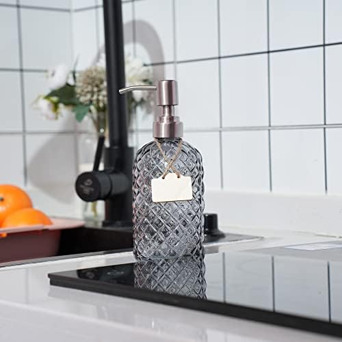 16oz Diamond Pattern Glass Soap Dispenser with Rust Resistant Pump - Image 5