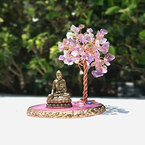 Buddha Statue with Healing Crystal Tree, Tree of Life for Positive Energy. Home Decor Yoga Meditation. Amethyst.(A) - Image 5