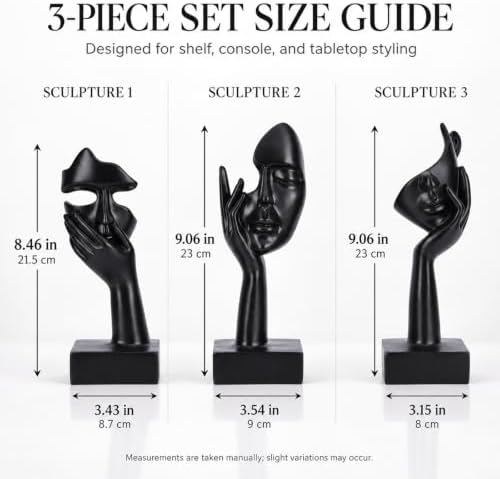 3 Pcs Thinker Large Statue Set - Black Art Abstract Home Accent Figurines for Living Room, Bedroom, Shelves, Office Desktop, Coffee Table Decor, Gift for Women (3 Pcs Black, 9") - Image 2