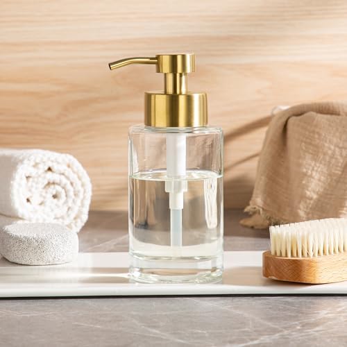 Enra Glass Soap Dispenser, Clear Bottle Gold Pump Liquid Hand Soap - Image 6