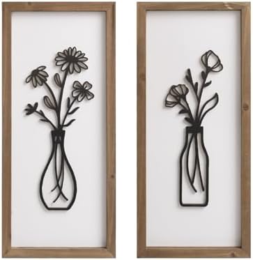 pechpell 3D Wooden Flower Bathroom Wall Art Framed Set of 2 by pechpell