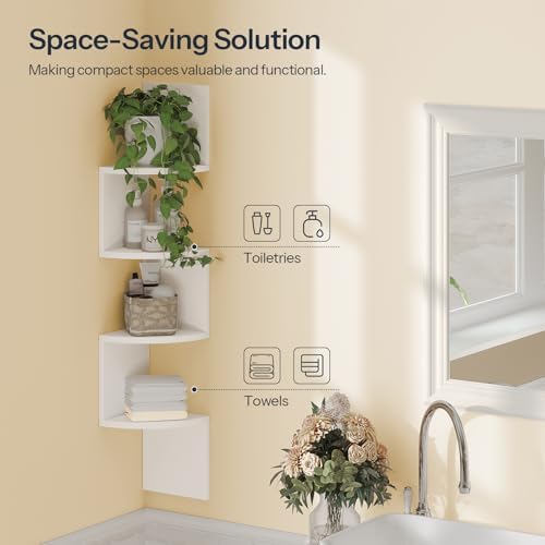 HOOBRO Corner Shelf Wall-Mounted, Set of 2 Floating Corner Shelves for Wall - Image 6