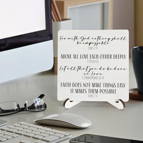 Motivational Christian Wooden Sign Desk Decor, Bible Verses Scripture Religious Wood Plaque Sign With Stand for Church Home Room Office Desk Table Shelf Decoration, 5x5 Inch - Image 2