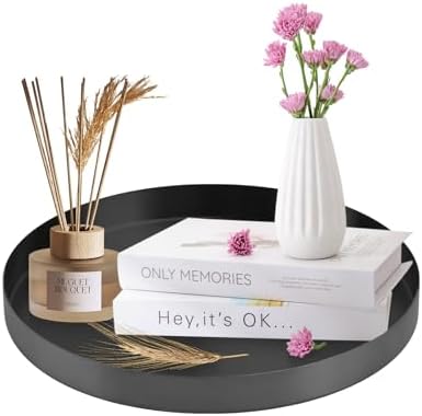 Black Round Decorative Serving Tray,12 Inch Metal Platter for Coffee Table Centerpiece, Circle Tray Counter and Dining Table Decor by Unknown