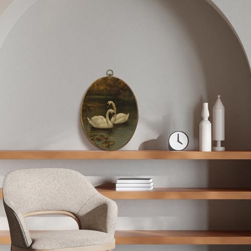 CUANFDDSF Vintage Swan Oval Wall Art Decor, Modern Farmhouse Swan Wall Hanging Decor, Moody Cottagecore Farmhouse Antique Animal Framed Canvas Prints for Home Bedroom Living Room, 8.6x11.4 Inch - Image 3