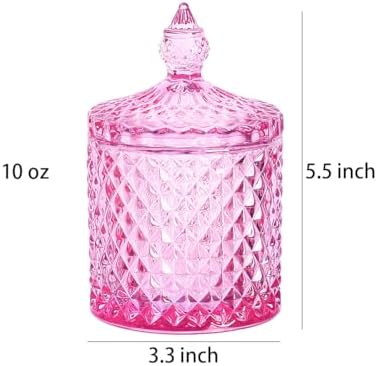 Sizikato Pink Diamond Faceted Glass Candy Jar with Lid, 18oz Decorative Jar, Nut Jar, Dried Fruit Storage Jar - Image 2