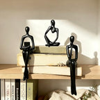 Abstract Small Black Reading Thinker Statue for Book Shelf Office,Set of 3 - Image 4