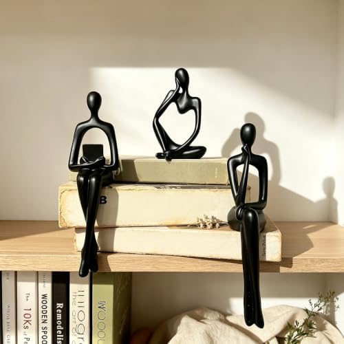Abstract Small Black Reading Thinker Statue for Book Shelf Office,Set of 3 - Image 4