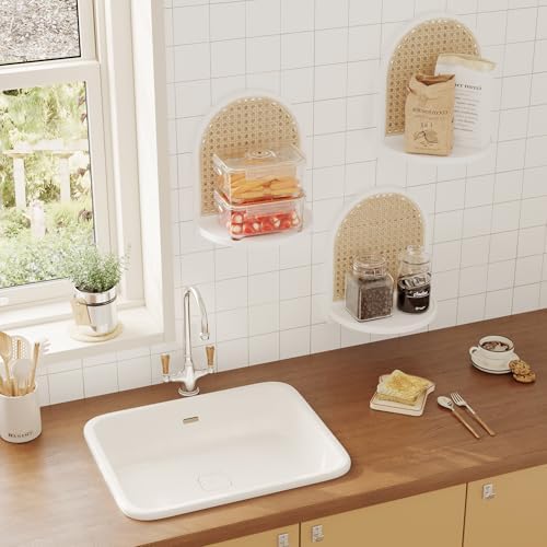 Rattan Wall Shelf Set of 3, 7''White Rattan Shelves with Wicker Decor, Boho Decor Small Floating Shelves for Wall, Arched Shelf for Plant Figurines Display,Mini Shelves for Knick Knack Storage - Image 6