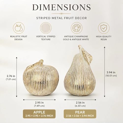 Gold Apple and Pear Decor Set,Retro Fruit Figurines Home Decor, Modern Decorative Ornaments for Living Room Office Desk Shelf Coffee Table, Unique Gift and Tabletop Accent - Image 3