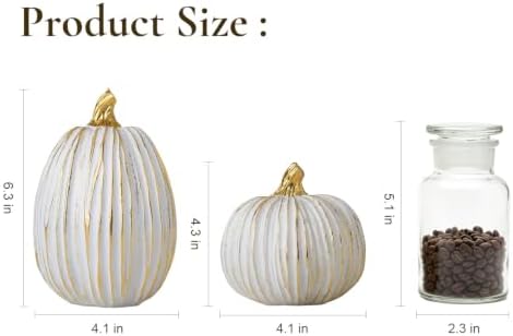 Fall Pumpkin Decor, White & Gold Resin Pumpkins Decorative Pumpkin - Image 2