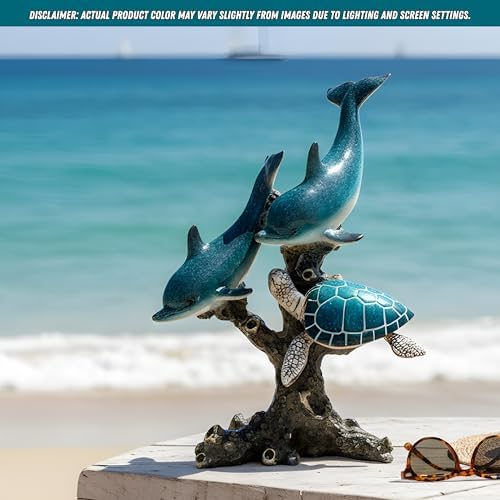 Dolphins and Sea Turtle Swimming on Coral Reef – Ocean Figurine Coastal Tabletop Decor | Sea Life Sculpture Beach House Nautical Room Accents (10.75 x 9.5 in) by Corner Merchant - Image 7