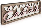 Vintage Happy Easter Decorations for Office, Home, Table, Mantel, Shelf, Desk, 3 1/2 x 11 Inch Retro Bunny Sign, Wooden Spring Bunnies Decor Sign, Farmhouse Pink Decoration (Vintage Bunnies) by COCHIE