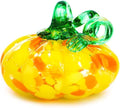 Hand Blown Glass Pumpkin Figurine Yellow Fall Thanksgiving Table Decor by HDHYALINEDORA