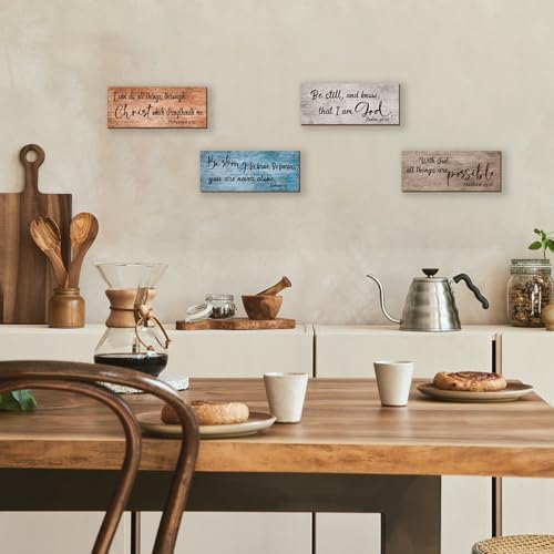 ZONWUTHY 4 Pieces Bible Verses Wall Decor Rustic Wooden Christian Signs Farmhouse Religious Decor for Home Motivational Prayer Wall Art for Living Room Office Bedroom Bathroom(Farmhouse,10x4) - Image 6