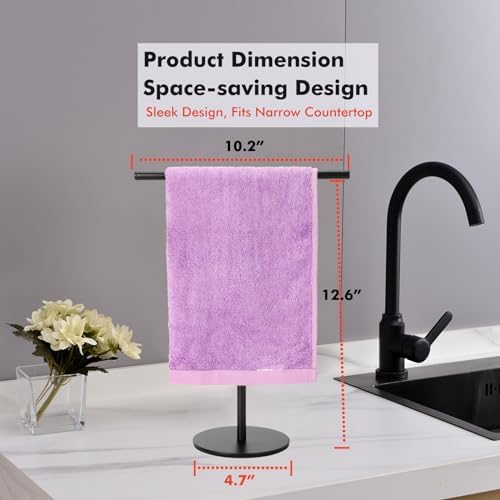 Exilon Black Hand Towel Holder Stand for Bathroom Vanity Countertop Stainless Steel T-Shape Freestanding Towel Rack Stand Towel Bar for Bathroom Kitchen (Black Matte) - Image 6