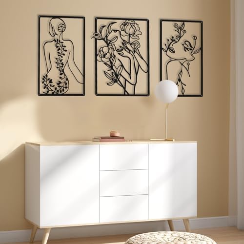 CHENGU 3 Pieces Metal Minimalist Abstract Woman Wall Art Line Drawing Wall Art Decor Single Line Female Home Hanging for Kitchen Bathroom Living Room - Image 3
