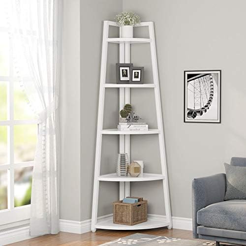 Tribesigns 70 inch Tall Corner Shelf, 5 Tier Modern Corner Bookshelf Bookcase Industrial Corner Ladder Shelf Plant Stand for Living Room, Kitchen, Home Office (White) - Image 3