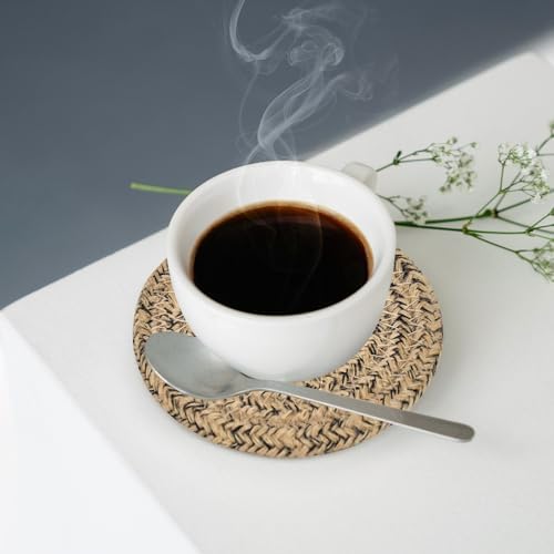 ABenkle 8 Pcs Drink Coasters with Holder, Cotton Woven Absorbent Coasters for Drinks, Minimalist Home Decor Coaster Set for Wooden Tabletop Protection Table, 4.3 inches - Image 4