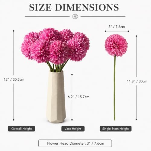 Mandy's 12pcs Artificial Hot Pink Ball Chrysanthemum Flowers - Image 3