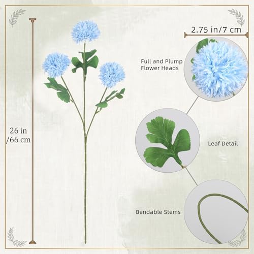 8PCS Blue 24 Head 3" Large Chrysanthemum Artificial Flower Balls Stems - Image 4