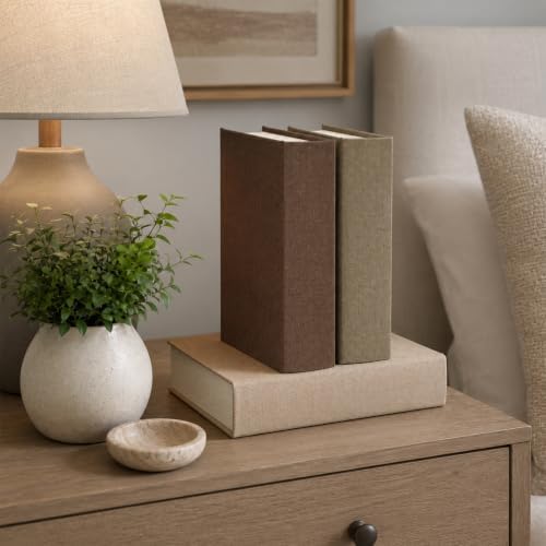 DECOR4SEASON Modern Linen and Wood Decorative Faux Book Boxes Set of 3, 10" - Image 7