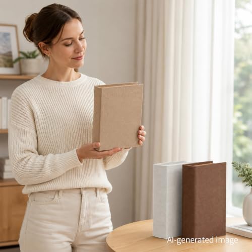 Decorative Linen Faux Book Storage Box Neutral Decorative Book Accent,8" - Image 5
