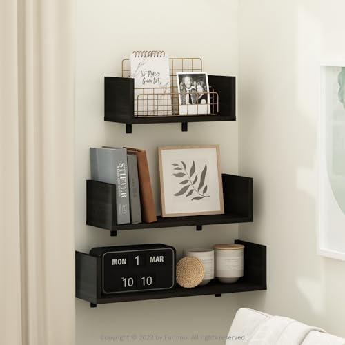 Furinno Rossi Bedroom Decor Wall Mounted Floating Display Shelves with Invisible Brackets, Set of 3, Espresso - Image 2