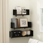 Furinno Rossi Bedroom Decor Wall Mounted Floating Display Shelves with Invisible Brackets, Set of 3, Espresso - Image 2