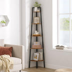 Hoctieon Corner Shelf, 5-Tier Corner Bookshelf, Rustic Ladder Shelf, Industrial Display Stand for Living Room, Kitchen, Home Office, Balcony, Small Space, Metal Frame, Rustic Brown by Hoctieon