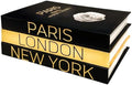 AZEZO Set of 3 Decorative Books for Home Decor – Decorative Hardcover Display Faux Books for Bookshelf and Coffee Table – Black and Gold Foiled – Paris London New York Themed by Unknown