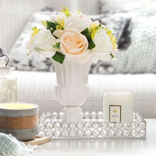 2 Pcs Silver Metal Crystal Mirror Tray - 11.2"x8.1" Table Centerpieces Tray, Multi-Functional Display for Flowers/Cupcakes/Jewelry, Vanity Organizer & Wedding Dessert Table Accent - Image 7