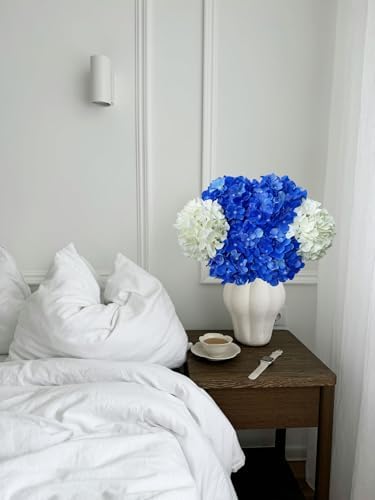 20" Hydrangea Artificial Flowers, Large Silk 2Pcs White/ 4Pcs Dark Blue Home Decor - Image 2