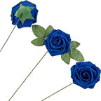 Artificial Flower Foam Rose 25pcs Real Looking Fake Rose with Stems Leaves for Home Decoration Party Garden Centerpieces DIY Wedding Bouquets（Royal Blue） - Image 3