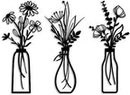 Pigort 3 Pieces Metal Flowers Wall Arts - Rustic Farmhouse Decor Black Minimalist Flower Wall Decors for Living room Bathroom Bedroom Dining Room - Housewarming Gifts(Black, Vase-C) by Artisinfiniteloveiseternaljustlikepi