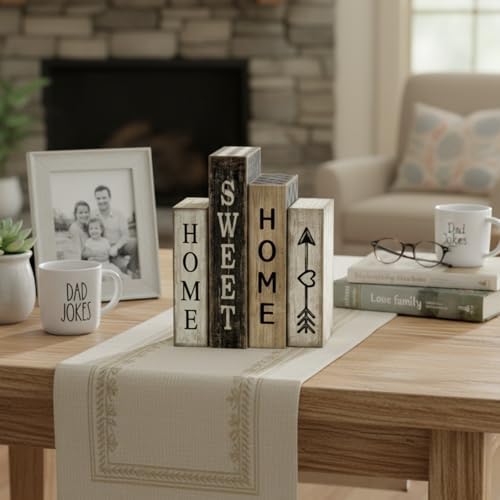 Lineshading 4 Pcs Farmhouse Table Decor Wooden Books Home Sweet Home Sign - Image 6