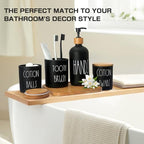 Matte Black Bathroom Accessories Set, 5 Pcs Glass Bathroom Accessory Set with Bamboo Tray, Soap Dispenser and Toothbrush Holder Set, Qtip Holder Set, Farmhouse Boho Bathroom Set Complete - Image 6