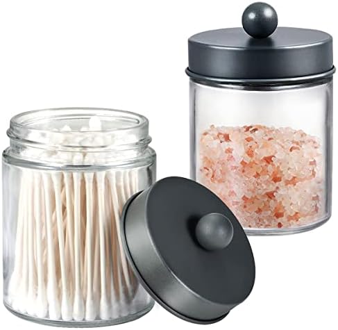 Amolliar Glass Apothecary Jar Qtip Holder Metal Lids 4pc/Grey - Image 2