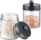 Amolliar Glass Apothecary Jar Qtip Holder Metal Lids 4pc/Grey - Image 2