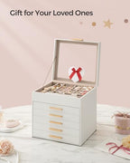 SONGMICS Jewelry Box Organizer, 6-Layer Storage with 5 Drawers, Glass Lid - Image 6