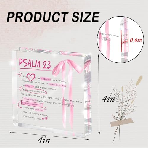 Pink Bow Room Decor, Valentines Day Decor, Inspirational Bible Verse Quotes, Christian Psalm 23 Gifts for Women, Coquette Aesthetic Bow Dorm Decoration, Acrylic Office Desk Accessories Decoration - Image 2